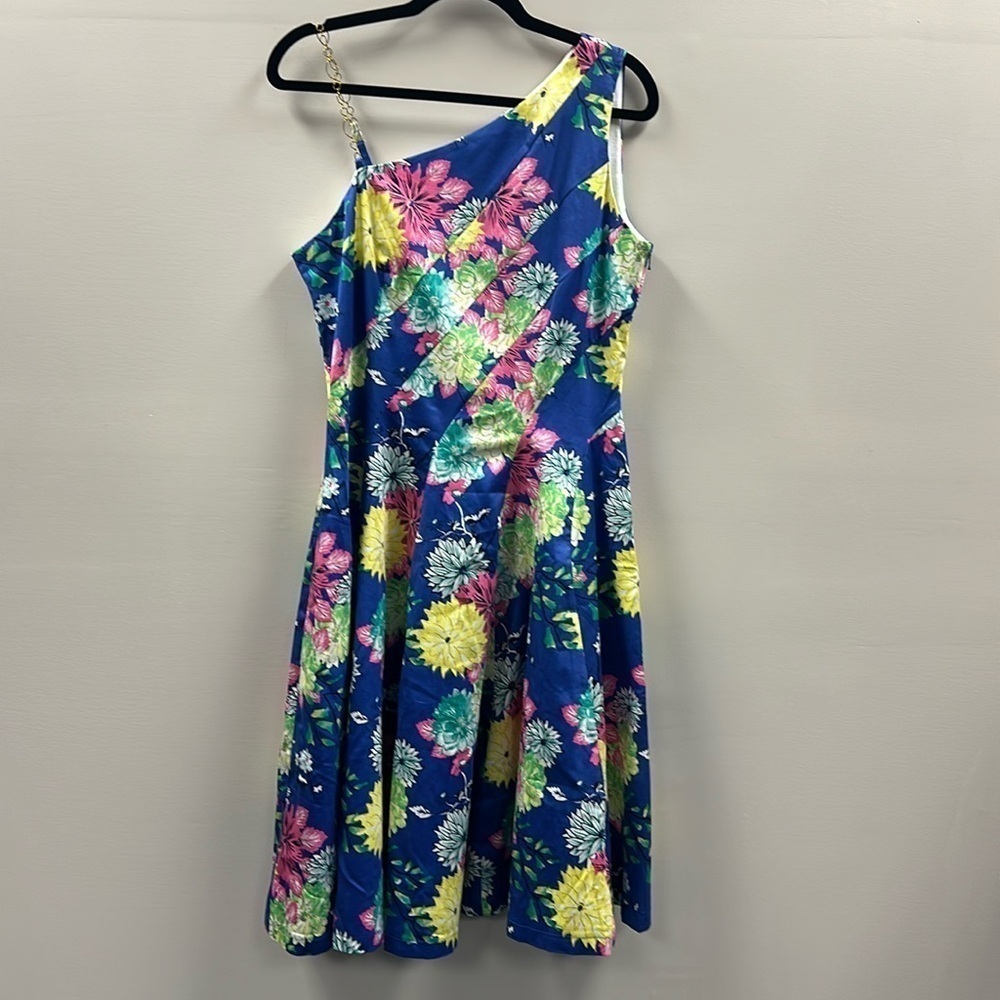 BGL Floral Print One Shoulder Cotton Dress Pleats Sz 10 (EU 42) Party Wedding